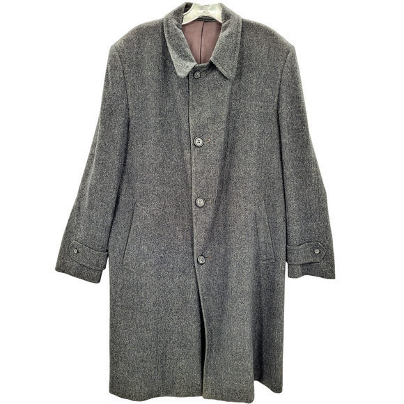 HP Vintage Bond Clothes Men's Gray Union Made Four Button Wool Overcoat - Picture 1 of 12
